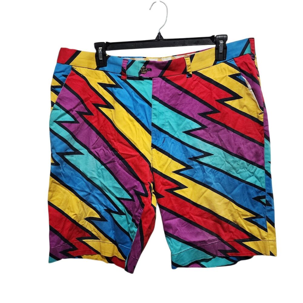 Loudmouth Golf Shorts 42 Colorful Lightning Bolt Print Cotton Blend Mens Loud
